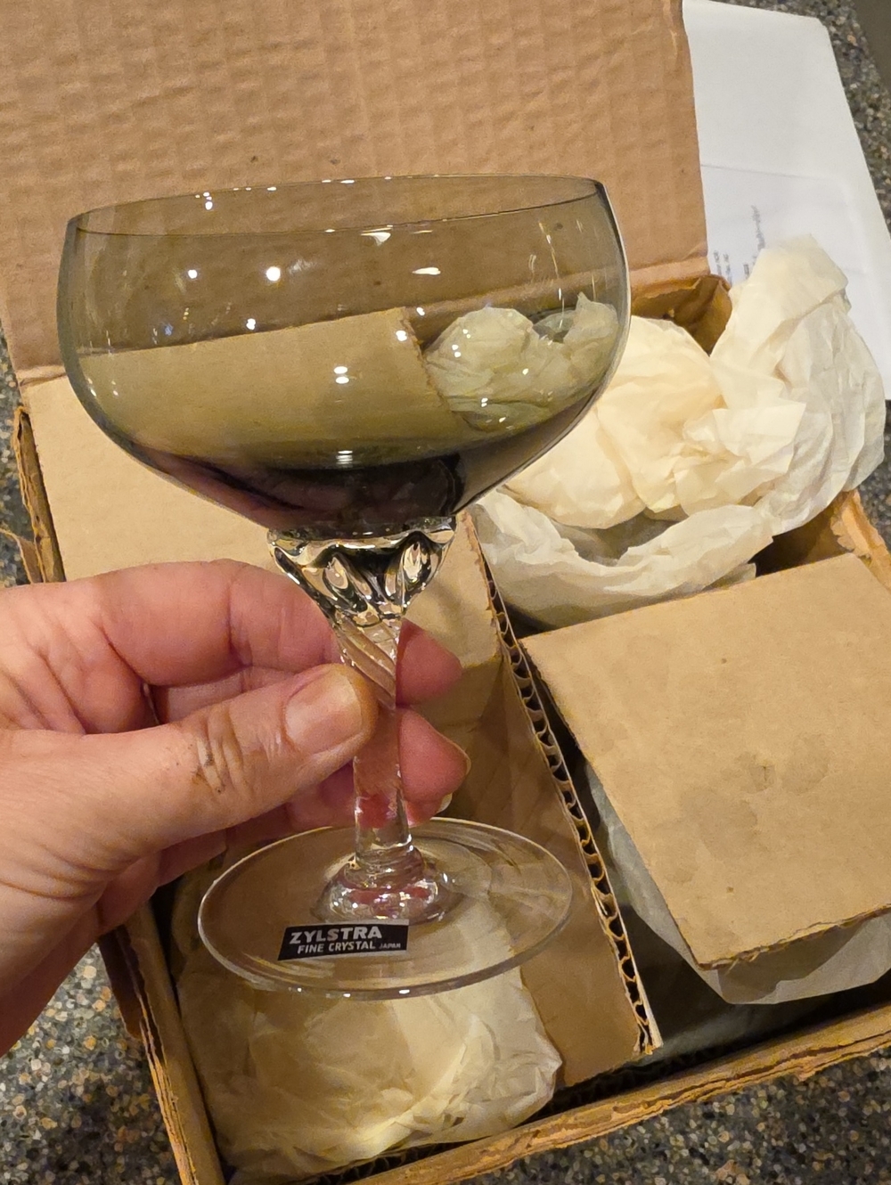 STUNNING ZYLSTRA FINE CRYSTAL SMOKE CHAMPAGNE FLUTES